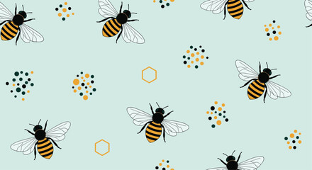 Delightful bee pattern ideal for nature-themed designs, kids products, or sweet honey packaging - fresh and modern