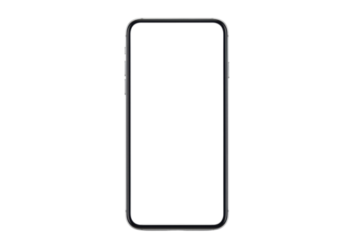 Modern smartphone isolated on transparent background, mobile phone mockup in black color for app design and product presentation