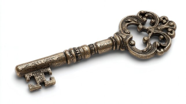 Bronze key isolated on white background
