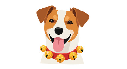 Festive dog wearing jingle bells collar, ready for Christmas cheer, playful and happy, ideal for holiday greetings