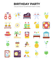 Fototapeta premium Birthday Party Icons. 25 Colorful Flat Icons for Festive Celebrations