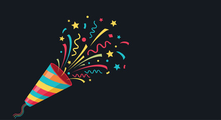 Celebrate success with a vibrant party popper explosion, perfect for birthdays and special occasions with festive confetti