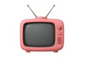 Pink retro television with rabbit ear antennas, reflecting vintage electronics and classic broadcast media