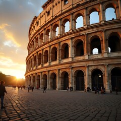 Fototapeta premium The Colosseum in Rome illuminated by evening sunlight