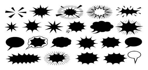 Collection of Black Comic Book Speech Bubbles and Sound Effects