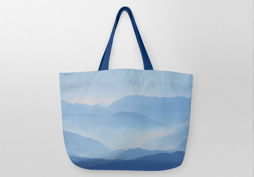 Stylish Blue Tote Bag Design Mockup PSD