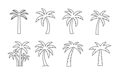 Fototapeta premium minimal outline palm tree vector icon set