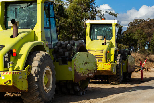 road resurfacing earthworks machinery on worksite beside rural highway