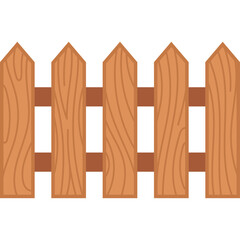 A Simple Wooden Picket Fence Section with Vertical Planks and Horizontal Supports in a Natural Wood Grain Pattern Against a Transparent Background