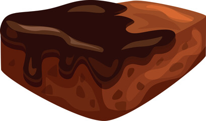 Sweet chocolate brownie cake dessert covered by dripping dark chocolate topping