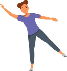 Woman maintaining balance on one leg, extending the other leg and arm, showcasing body control and flexibility