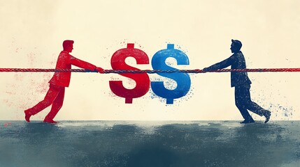 A minimal conceptual image showing a tug of war between the USA and China