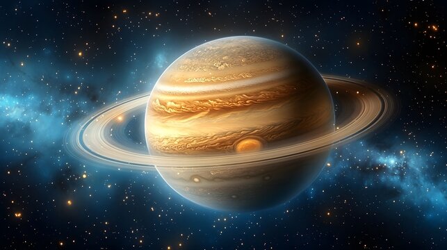 Exploring the beauty of Jupiter and its magnificent rings in deep space at twilight