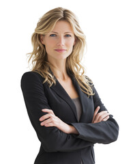Obraz premium Confident businesswoman with arms crossed in stylish suit cut out