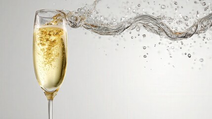 Champagne flute with bubbles isolated on white background