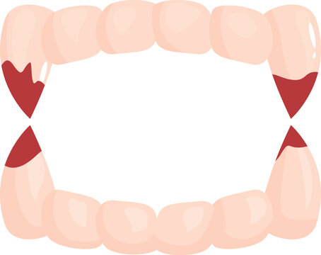 Cartoon illustration of vampire teeth with blood, representing halloween and horror themes
