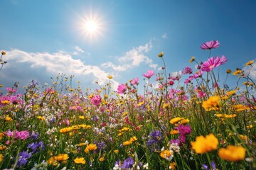 Fototapeta premium Vibrant flower field under a bright sky (1)