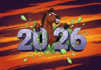 A cartoon horse breaking through the numbers of 2016