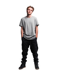 Young man wearing casual clothing with relaxed posture cut out