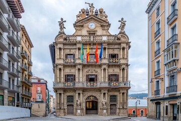 Pamplona City Hall Baroque Facade, Plaza Consistorial, Navarre, Spain