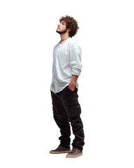 Naklejka premium Young man in casual clothing with curly hair isolated