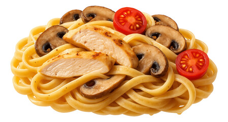 Two cabbage rolls in a hollowed-out bread bowl, with a ladle of creamy sauce poured over the top, on a wooden serving board.