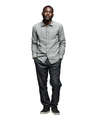 Naklejka premium Stylish young man in checkered shirt and jeans isolated