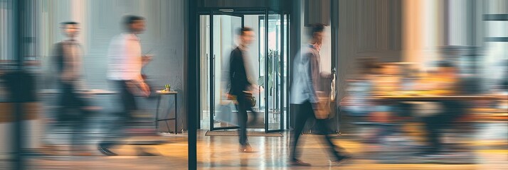Busy modern office hallway