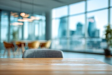 Blurry modern office interior with city view
