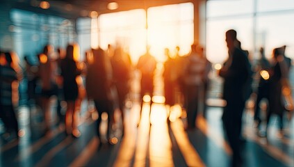 Blurred silhouettes of people in a sunlit room