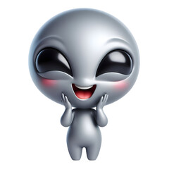 Cute gray alien character laughing in 3D render isolated on white background