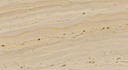 Fototapeta premium Beige travertine limestone surface showcasing natural horizontal layers, subtle gold veins, and unique texture patterns for interior design