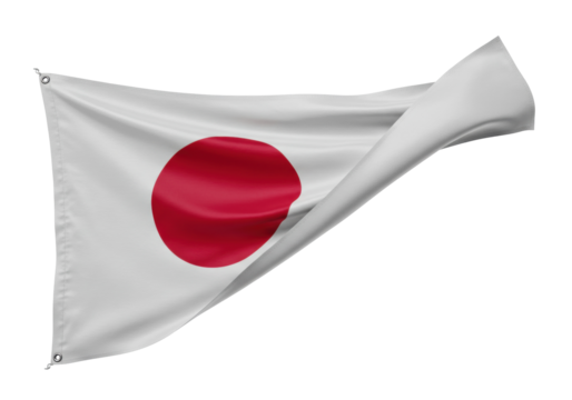 Waving flag of Japan isolated on transparent background, national symbol of Japanese patriotism in Asia, country identity PNG