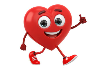 Fototapeta premium Happy heart cartoon character running isolated on transparent background