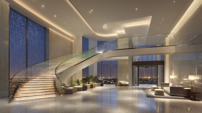 Luxury Modern Hotel Lobby At Night