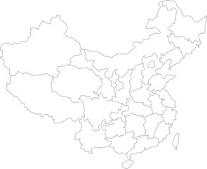 Outline Map of China with Labeled Provinces and Capital Cities, map of China vector drawing. vector illustration