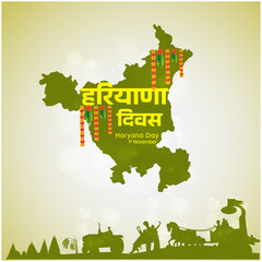 Haryana Divas in Hindi Typography. Translation Haryana Day in English. Social Media Wishes Post vector 