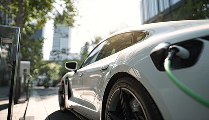 Modern electric vehicle charging at urban location