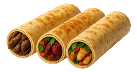 Cheburek with visible minced meat filling, resting on a wooden cutting board