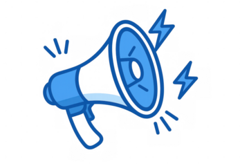 Megaphone icon broadcasting announcement with sound waves, marketing communication, and important alert message