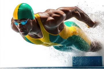 Swimmer diving into water for competition start
