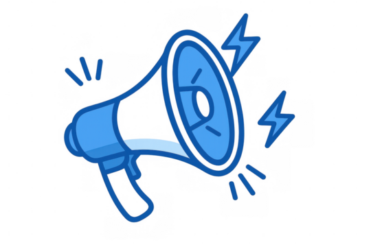 Megaphone icon broadcasting announcement with sound waves, marketing communication, and important alert message