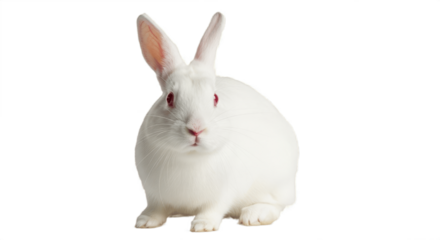 Cute Rabbit Sitting on White Background – Adorable Fluffy Bunny with Soft Fur and Innocent Expression, Perfect for Easter, Pet Photography, Kids Illustration, and Isolated Studio Animal Portrait