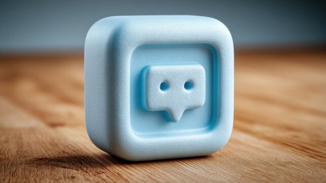 A square shaped object set on a wooden table depicting the concept of ordering products via chat functionality