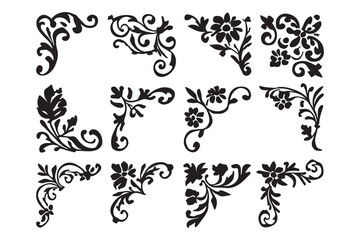 Ornament design corner set, collection, flowers floral design corner, vector eps