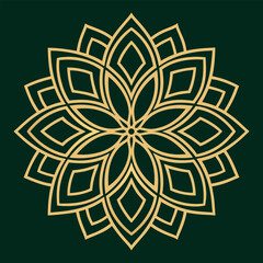 Forest Green Filigree Vector Pattern, Gold Luxury Mandala