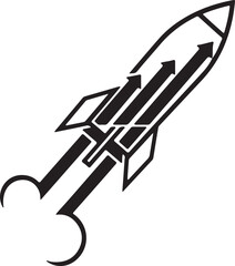 a stylized black and white rocket with arrows inside, symbolizing rapid growth and forward movement