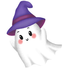 cute little ghost with purple witch hat halloween party october clipart png transparent illustration