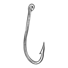fishing hook vector line art hand drawn illustration