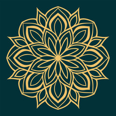 Dark Teal Floral Geometry Pattern, Gold Luxury Mandala